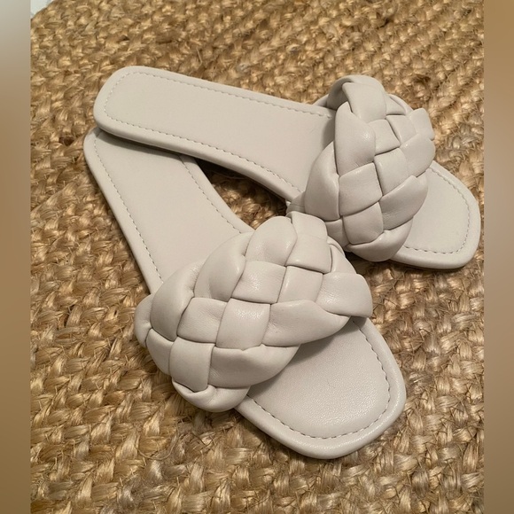 Loft White Leather Braided Flat Sandals Size 8 - Picture 2 of 10